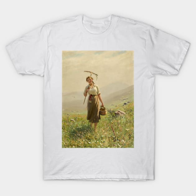 A Young Woman in the Meadow by Hans Dahl T-Shirt by Classic Art Stall